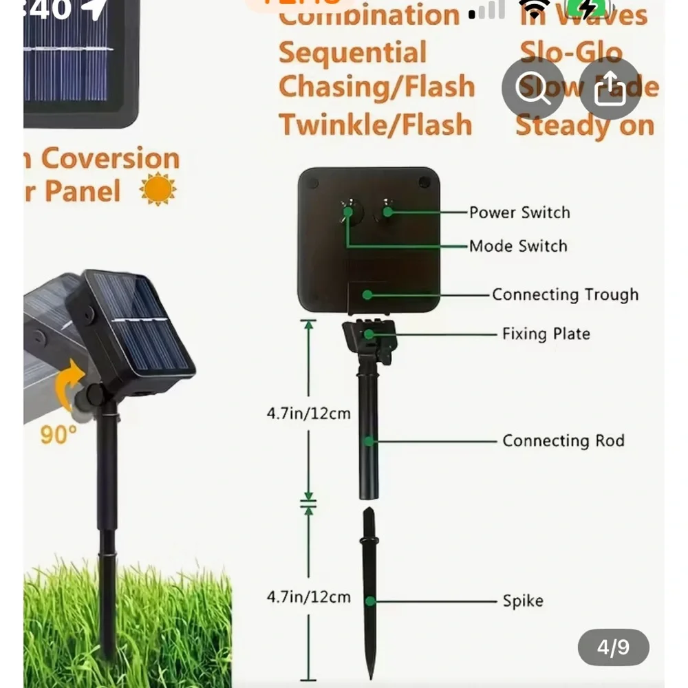 Red White Blue Solar Lights Outdoor LED Waterproof Lights